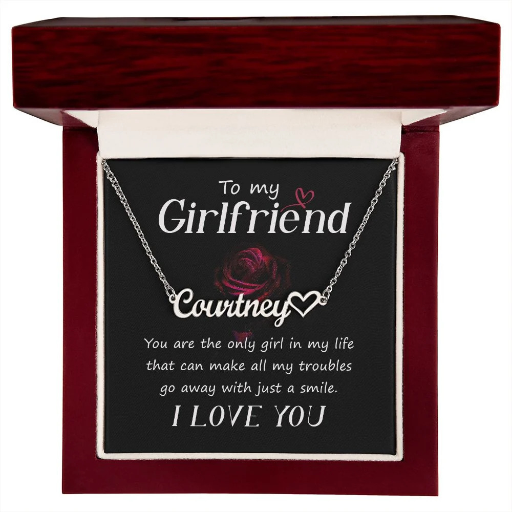 To My Girlfriend You Are Personalized Silver Tone Heart Name Necklace Custom